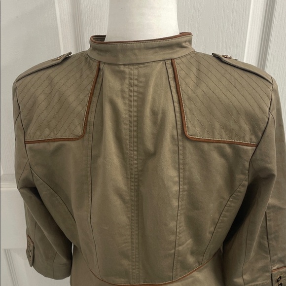 Olive Tan Military Style Shoulder Pad Zip Up Jacket Pockets Size 12 - Picture 8 of 15